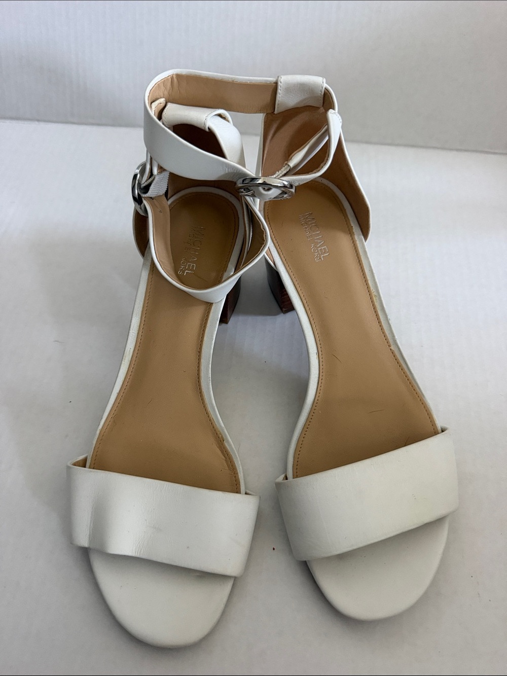 Michael Kors White Leather Ankle-Strap Block Heel Sandals size 9